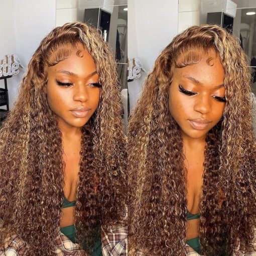 Honey Blonde Curly HD Lace Frontal Human Hair Wig 100% Natural Brazilian