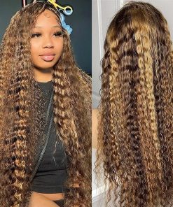 Curly Honey Blonde Ombre HD Transparent Lace Front Wig Human Hair 180% Density