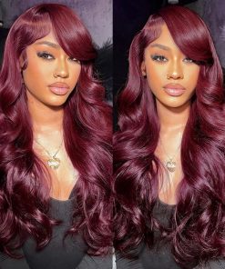Burgundy Body Wave HD Transparent Lace Front 100% Natural Brazilian Hair