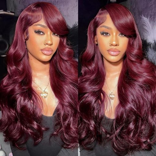Burgundy Body Wave HD Transparent Lace Front 100% Natural Brazilian Hair