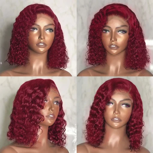 Burgundy 99J Curly Deep Water Wave Lace Front Wig  Bob Pre Plucked - Image 5