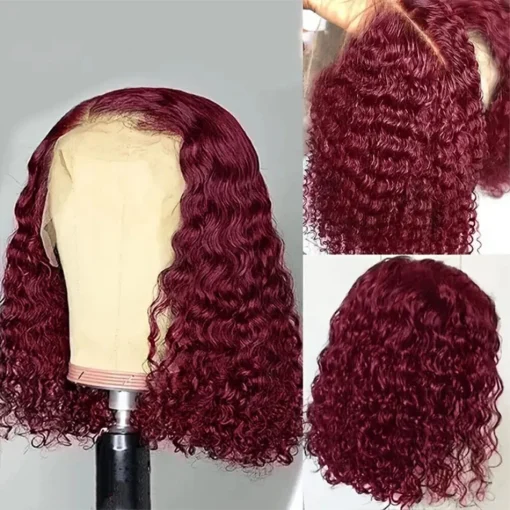 Burgundy 99J Curly Deep Water Wave Lace Front Wig  Bob Pre Plucked - Image 3