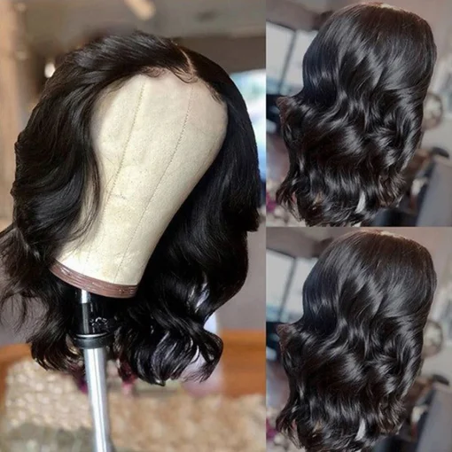 13x4 Short Body Wave Lace Frontal Bob Wig 200% Density Brazilian Remy - Image 3