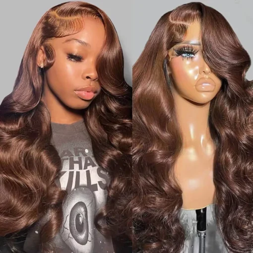 Chocolate Brown Body Wave Lace Front Human Hair Wig Brazilian Pre Plucked