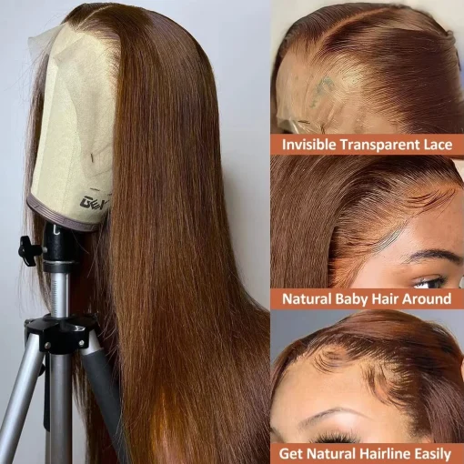 Chocolate Brown  Brazilian Straight Lace Front  Wig - Image 4