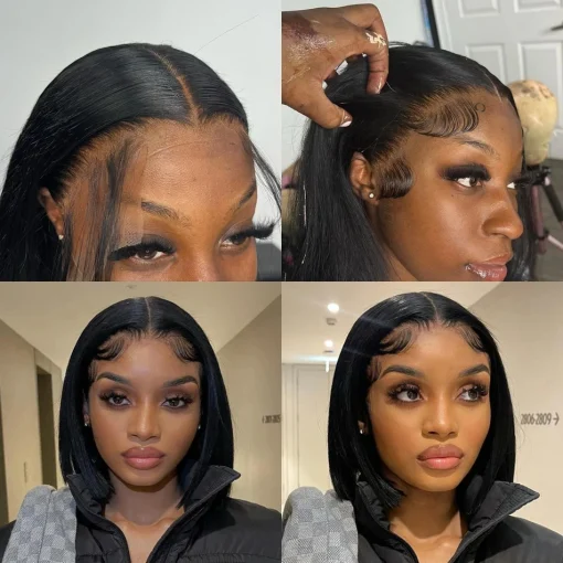 Straight Lace Frontal Bob Wig Pre Plucked Human Hair Brazilian Remy Bone Straight - Image 3