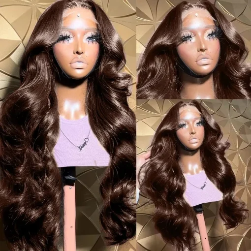 Chocolate Brown Body Wave Lace Front Human Hair Wig Brazilian Pre Plucked - Image 2