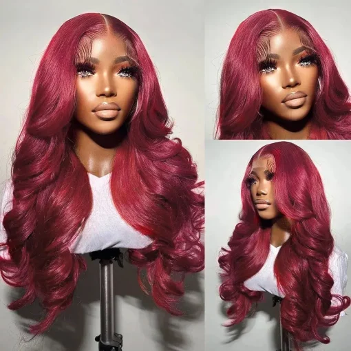 Burgundy Body Wave HD Transparent Lace Front 100% Natural Brazilian Hair - Image 3