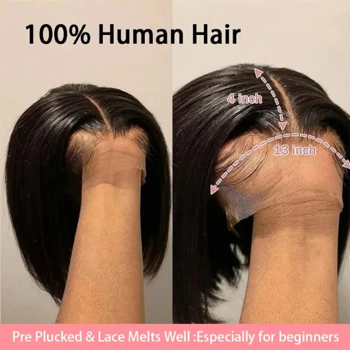 13x4 Bone Straight Bob Lace Front Human Hair Wig 200% Density - Image 4