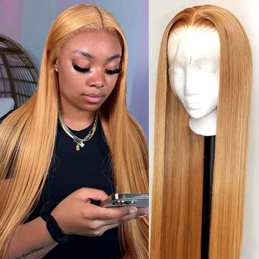 Honey Blonde Brazilian Straight HD Lace Front Wig - Image 3