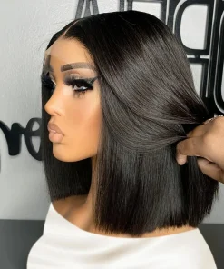Straight Lace Frontal Bob Wig Pre Plucked Human Hair Brazilian Remy Bone Straight