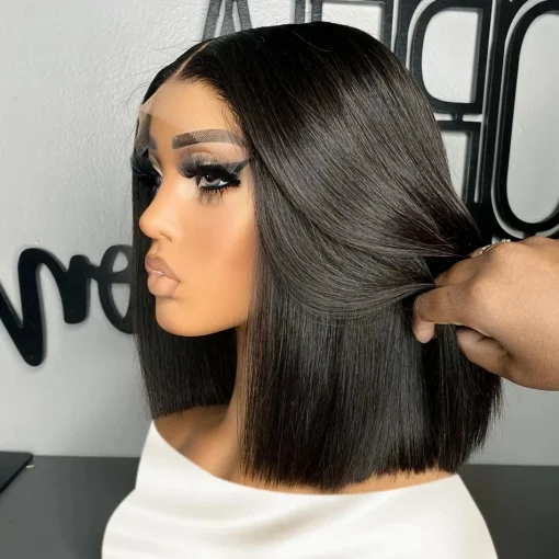 Straight Lace Frontal Bob Wig Pre Plucked Human Hair Brazilian Remy Bone Straight