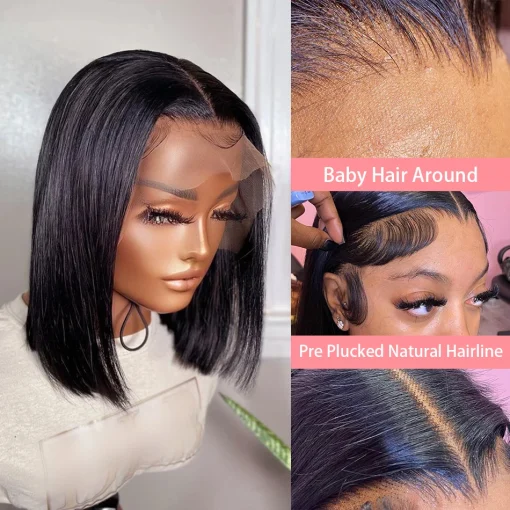 Straight Lace Frontal Bob Wig Pre Plucked Human Hair Brazilian Remy Bone Straight - Image 5