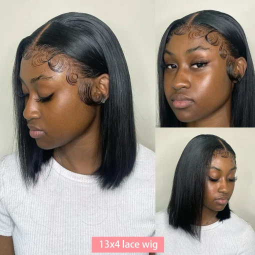 Straight Lace Frontal Bob Wig Pre Plucked Human Hair Brazilian Remy Bone Straight - Image 2