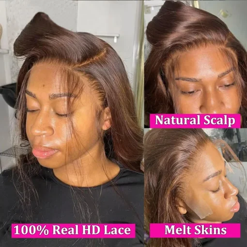 Chocolate Brown  Brazilian Straight Lace Front  Wig - Image 3