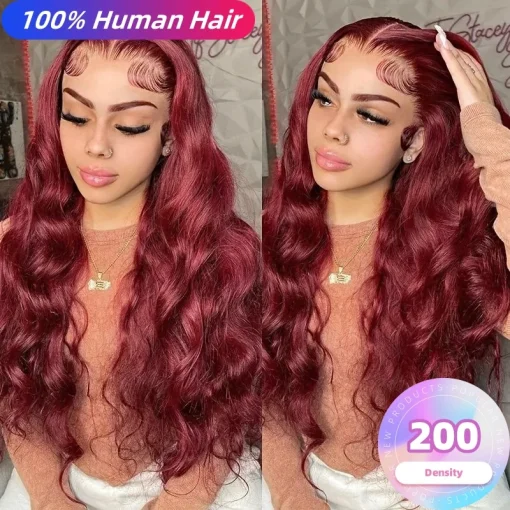 Burgundy Body Wave HD Transparent Lace Front 100% Natural Brazilian Hair - Image 2
