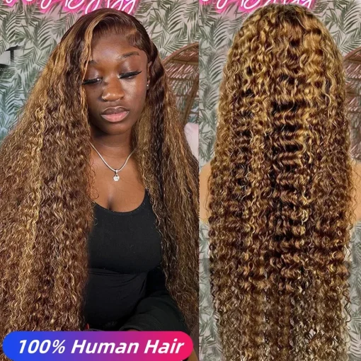 Honey Blonde Curly HD Lace Frontal Human Hair Wig 100% Natural Brazilian - Image 2