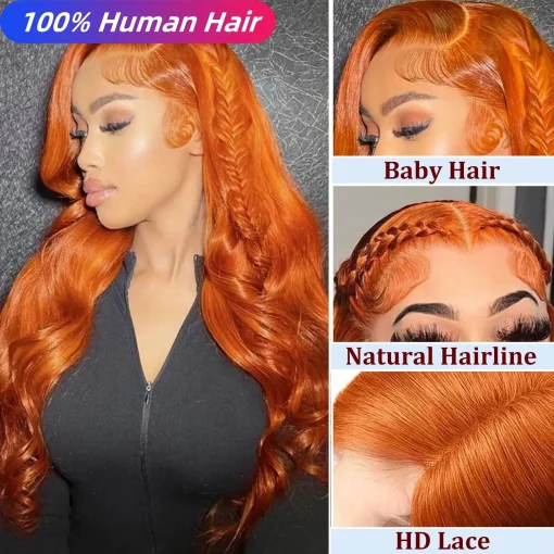 Ginger Body Wave Transparent Lace Front Human Hair Wig - Image 2