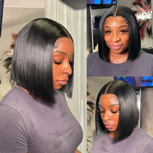 13x4 Bone Straight Bob Lace Front Human Hair Wig 200% Density - Image 2