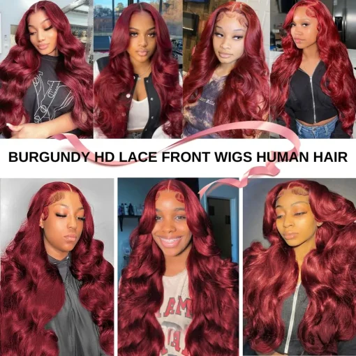 Burgundy Body Wave HD Transparent Lace Front 100% Natural Brazilian Hair - Image 5