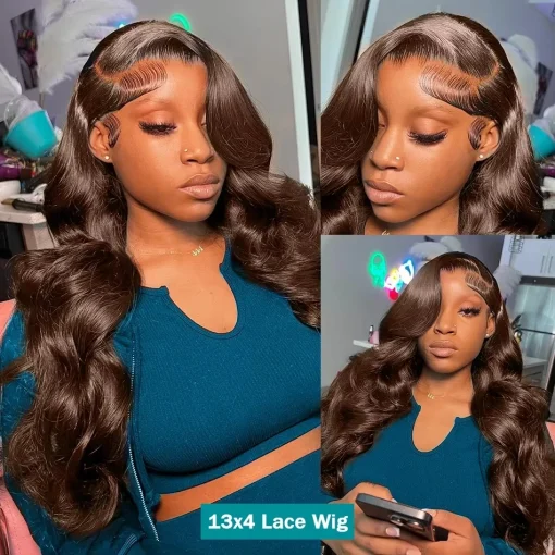 Chocolate Brown Body Wave Lace Front Human Hair Wig Brazilian Pre Plucked - Image 3