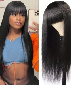 Bone Straight Remy Lace  Wig with Bangs
