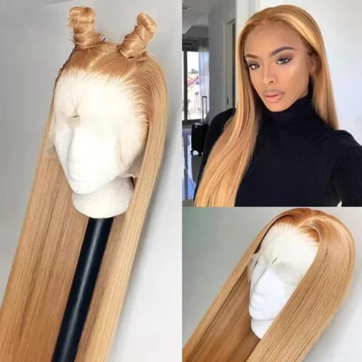 Honey Blonde Brazilian Straight HD Lace Front Wig - Image 2
