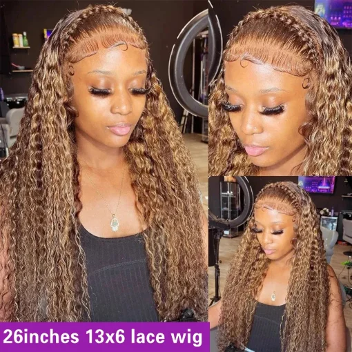 Honey Blonde Curly HD Lace Frontal Human Hair Wig 100% Natural Brazilian - Image 3