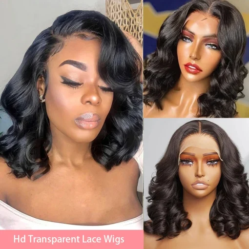 13x4 Short Body Wave Lace Frontal Bob Wig 200% Density Brazilian Remy - Image 4