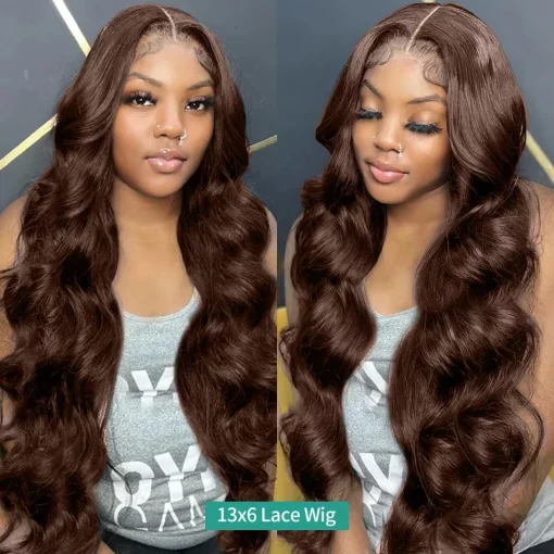 Chocolate Brown Body Wave Lace Front Human Hair Wig Brazilian Pre Plucked - Image 4