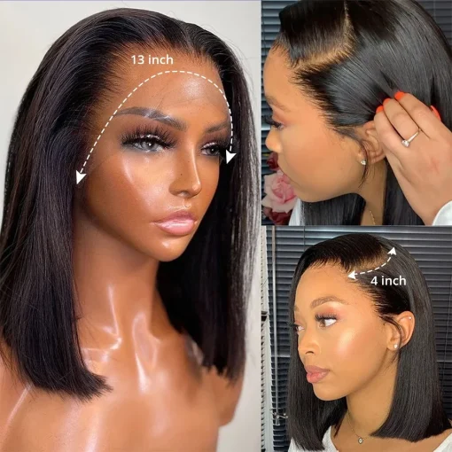Straight Short Bob Lace Wig 100% Human Hair - Image 3